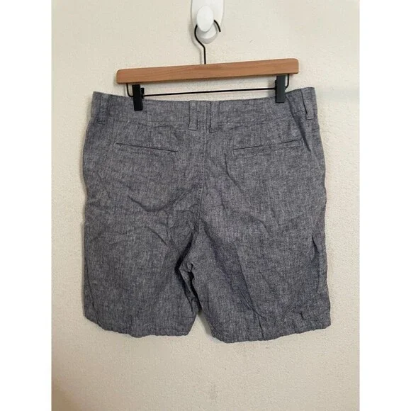 LUCKY BRAND Shorts Men 34  8"  Blue Linen Slash Pockets Adjustable Waist Bermuda - Picture 2 of 7